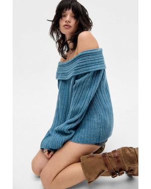 Kimchi Blue Bardot Off-the-shoulder Jumper - Blue