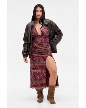 Urban Outfitters Uo Juno Flocked Halter Dress - Red