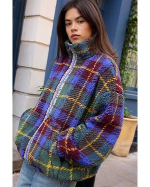BDG Mae Print Fleece Xs At Urban Outfitters - Blue