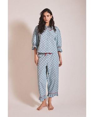 TBCo Cotton Lattice Cropped Pajamas Set Top - Blue