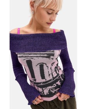 Urban Outfitters Uo Bardot Graphic Knit Top - Blue
