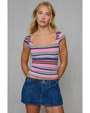 BDG Drew Cap Sleeve Square Neck Cropped Tee Top - Blue
