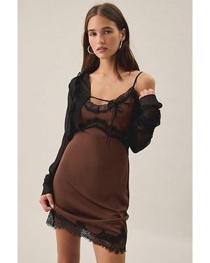 Steve Madden Laurine Lace Trim Slip Mini Dress - Brown