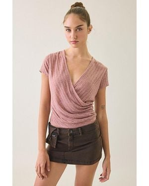 BDG Soren Reversible Surplice Short Sleeve Top - Red
