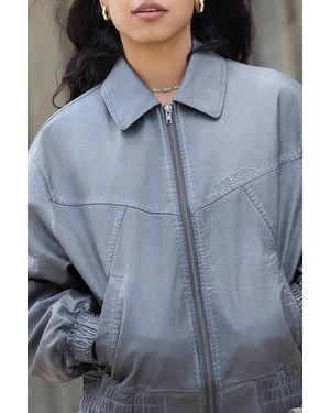 BDG Fern Faux Leather Bomber Jacket - Blue