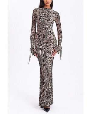 Miss Circle Waylynn Animal Print Burnout Velvet Maxi Dress - Natural