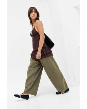 Out From Under Ruffle Y2k Sheer Lace Slip Dress - Brown