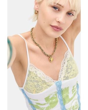 Urban Outfitters Uo Chunky Heart Chain Stainless Steel Necklace - Green