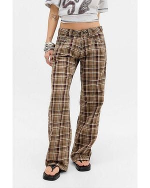 BDG Kayla Mix Check Linen Trousers - Natural