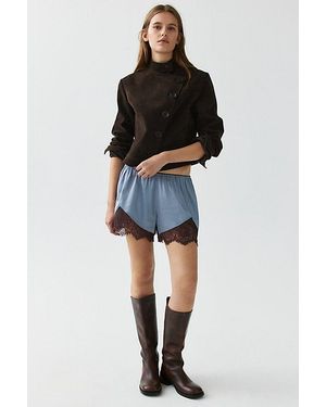 Out From Under Keepsake Satin Lace Trim Mini Shorts - Black