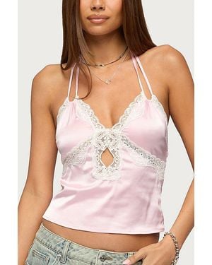 Edikted Cove Lacey Cutout Satin Effect Top - White