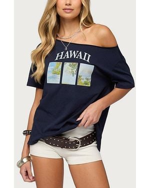 Edikted Hawaiian Babe Off Shoulder T Shirt Top - Blue