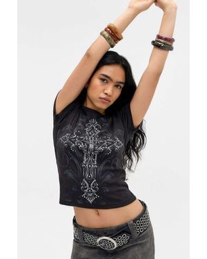 Urban Outfitters Uo Black Diamanté Cross Baby T-shirt