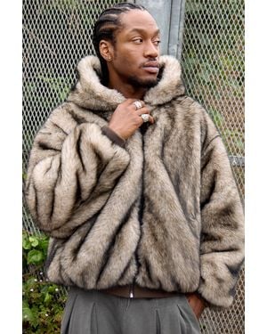 BDG Silvio Faux Fur Reversible Coat Jacket - Brown