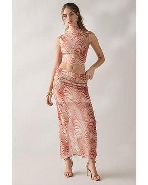 Glamorous Take A Swirl Mesh Bodycon Midi Skirt - Multicolor