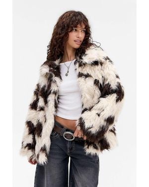 BDG Cow Print Faux Fur Coat Jacket S At Urban Outfitters - Multicolour
