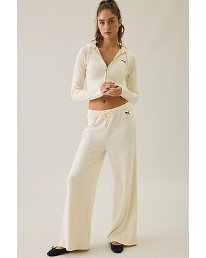 PUMA Essentials Ribbed Wide Leg Sweatpants - Natural