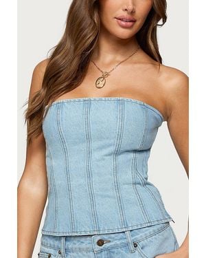 Edikted Camelia Strapless Denim Corset - Blue