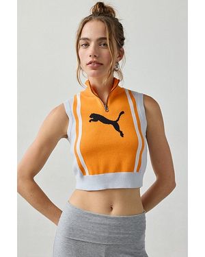 PUMA Future Archive Jacquard Knit Half-Zip Tank Top - Orange