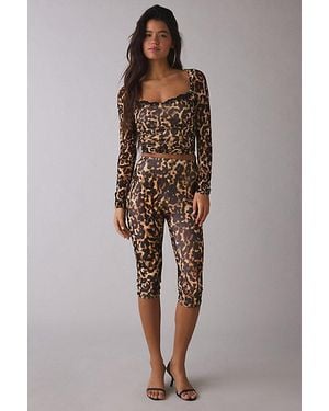 AFRM Gianna Animal Print Mesh Capri Pant - Brown