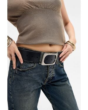 Urban Outfitters Uo Wide Leather Belt - Grey