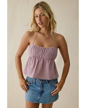 BDG Eva Gingham Halter Neck Babydoll Top - Pink