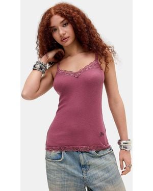 BDG Lace Trim Longline Cami - Red