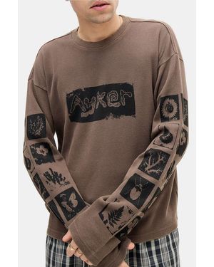 Ayker Brown Waffle Long Sleeve T-shirt - Grey