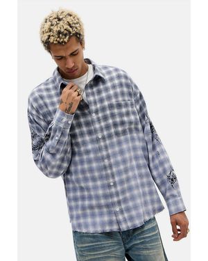 Jaded London Kasper Inked Flannel Shirt - Blue