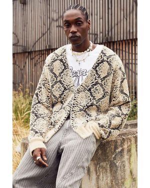 BDG Snake Print Cardigan 2xs At Urban Outfitters - Brown
