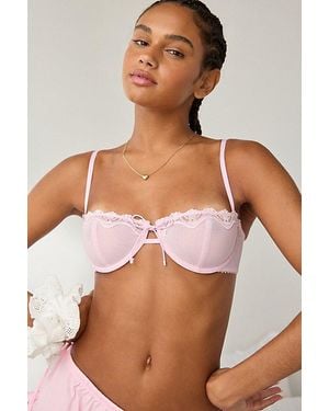 Out From Under Rita Tie-Front Bow Lace Trim Balconette Bra - Purple