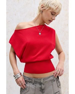 Urban Outfitters Uo Shay Off-shoulder Button Top - Red
