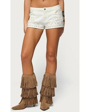 Edikted Studded Patchwork Low Rise Denim Shorts - White