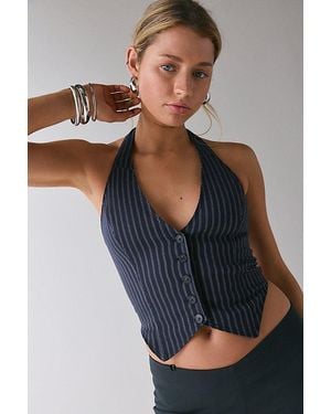 Urban Outfitters Uo Esme Tailored Crop Halter Vest Top Jacket - Blue