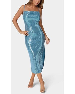 Bebe Sequin Spaghetti Strap Midi Dress - Blue