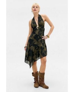 Silence + Noise Silence + Noise Clover Asymmetric Mesh Halter Dress - Green