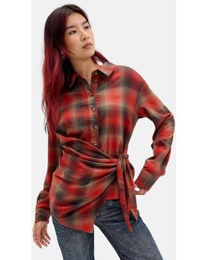 BDG Luca Check Side Tie Shirt - Red