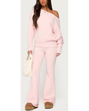 Edikted Plush Flared Pants - Pink