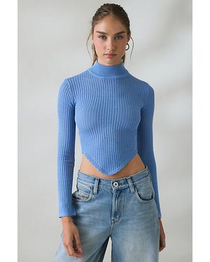 BDG Lizzy V-Hem Cropped Fitted Turtleneck Sweater - Blue