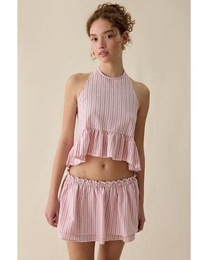 Steve Madden Cerise Ruffle High-Low Halter Neck Top - Pink