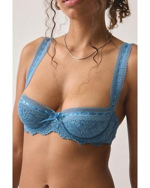 Out From Under Flora Ribbon Trim Lace Underwire Bra - Blue