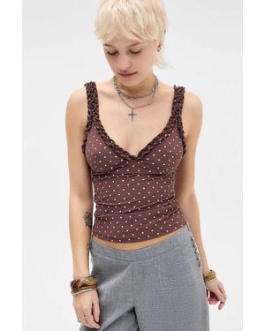 Out From Under Cammy Ruffle Mesh Cami - Brown