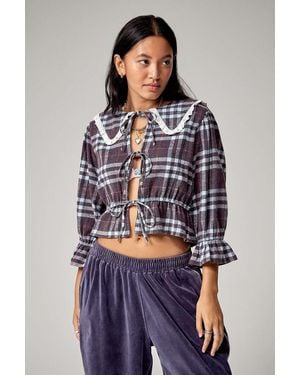 Urban Outfitters Uo Flannel Collared Blouse - Blue