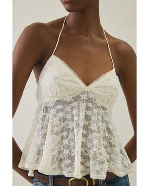 Kimchi Blue Anette Sheer Lace Halter Neck Babydoll Top - White