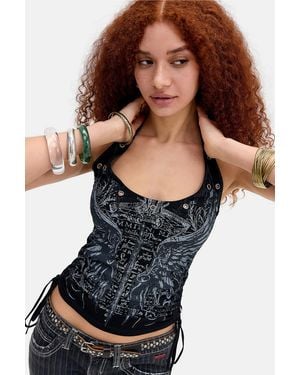 Minga Winged Sword Halter Top - Black