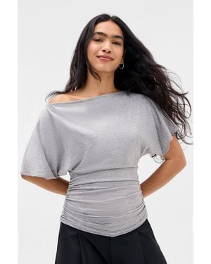 Silence + Noise Silence + Noise Sasha Slash Neck Ruched Waist T-shirt - Grey