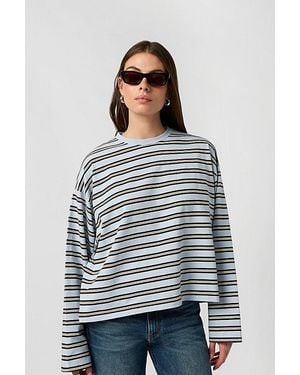 WeWoreWhat Boxy Oversized Striped Crew Neck Top - Gray