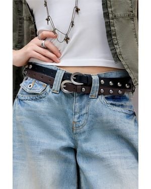 Urban Outfitters Uo Skinny Studded Faux Leather Belt - Grey