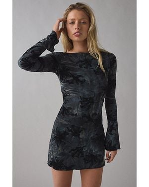 Motel Selvia Burnout Velvet Flocked Mesh Mini Dress - Black