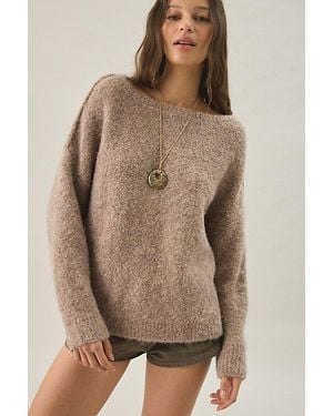 BDG Nola Boucle Oversized Boatneck Sweater - Brown